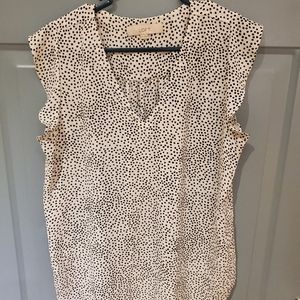 Loft Flutter Sleeve Tank Blouse, White with Black Dots